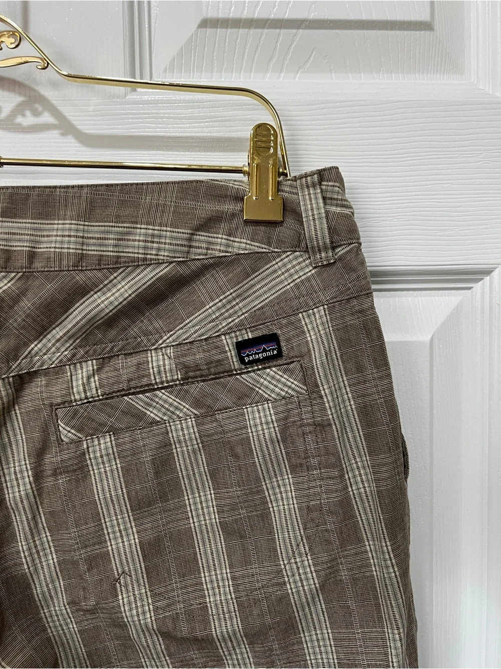 Patagonia Organic Cotton Plaid Bermuda Shorts Size 8 Plaid Tan Brown